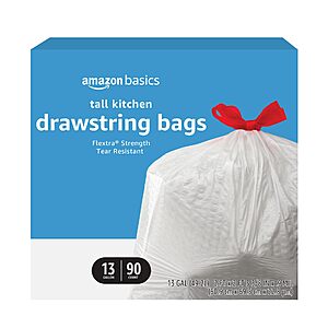 $10.25 or less S&S: Amazon Basics Flextra Tall Kitchen Drawstring Trash Bags, 13 Gallon, 90 Count  Buy 4, save another 10% (PRIME) AMZ