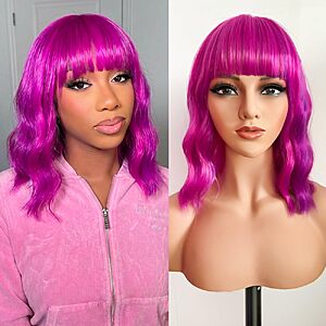 Amazon – Pizazz Rose/Purple Short Bob Wig w/ Bangs - $8.80