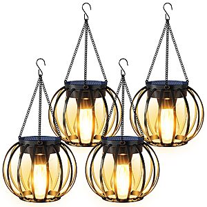 Amazon – AOUNQ Outdoor Solar Hanging Lanterns, 4-Pack - $24.99 w/ Code