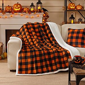 BEDELITE Halloween Sherpa Blanket Orange & Black, 50"x60" $10.49