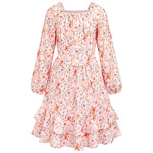 Amazon – Girls' Long-Sleeve Floral Tiered Midi Dress - $11.99–$13.99 w/ Code