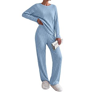 Ekouaer Womens Lounge Sets Long Sleeve Casual Pajama Fall Sleepwear Pockets $10.99