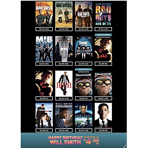 Fanflix Happy Birthday Will Smith Sale starting st $4.99 each plus extra 10% Off with code FALLMOVIES10