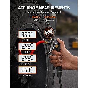 AstroAI T1 Digital Tire Pressure Gauge with Inflator, 3-250 PSI $9.83
