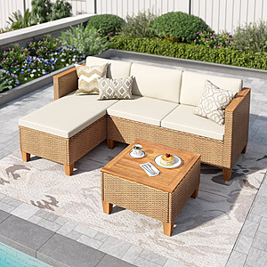 3-Piece Captiva Designs Outdoor Wicker Patio Sofa Conversation Set w/ Wood-Top Coffee Table $299.99 + Free Shipping