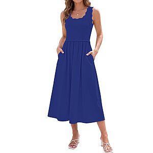AUMORA Women's A line Sleeveless Scoop Neck Flowy Dress w/ Pockets $11.99 + Free Shipping w/ Prime or on $35+