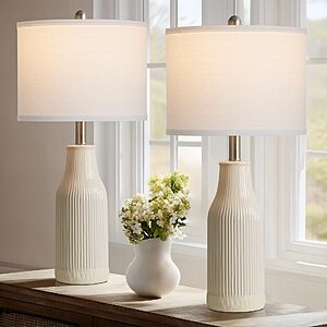luxeflow 24.5" Ceramic Table Lamps Set of 2, Modern Farmhouse Bedside Lamps (2 LED Bulbs Included) $34.99