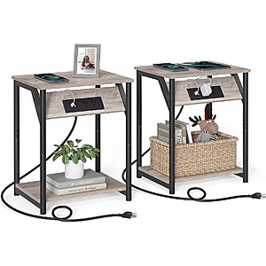 VASAGLE Set of 2 End Tables with Charging Station (Heather Greige + Black) $30 + Free Shipping w/ Prime or over $35+