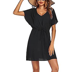 $7.99* | Ekouaer Women's Rayon Short Sleeve V-Neck Swimsuit Cover-Up Dress at Amazon