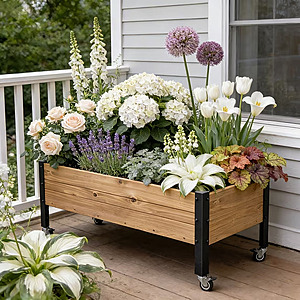 Orfeld 38" × 13" × 17" Wooden Raised Garden Bed with Lockable Wheels $49.99