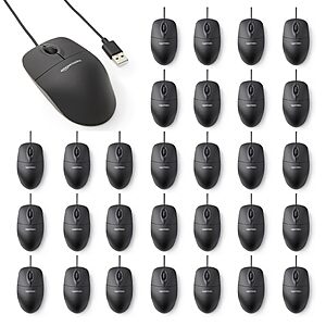 $94.47: Amazon Basics 3-Button USB Wired Computer Mouse, Black (30-Pack)