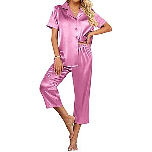 2-Piece Ekouaer Women's Satin Capri Pajama Set (Various) $9.99 + Free Shipping w/ Prime or on $35+