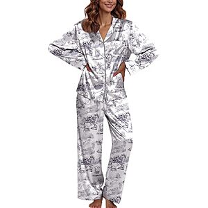 2-Piece Ekouaer Women's Satin Long Sleeve Button-Down Pajama Set (Various) $10.99 + Free Shipping w/ Prime or on $35+