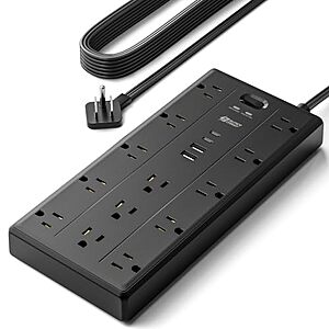 10' Superdanny Surge Protector Power Strip w/ 13 AC Outlets, 2 USB-A & 2 USB-C Ports (Black) $13.49 + Free Shipping w/ Prime or on $35+