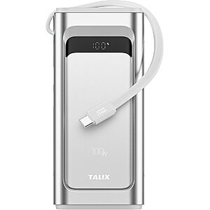 TALIX 10000mAh 100W Portable Charger Power Bank w/ Built-In USB-C Cable & Digital Display $17.49 + Free Shipping w/ Prime or on $35+