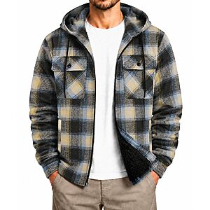 SCODI Mens Flannel Hooded Jacket Fleece Sherpa Lined Zip Up Plaid Hoodies $19.99
