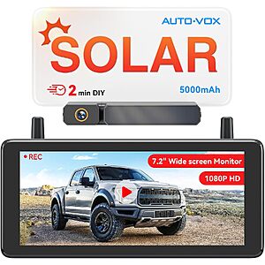 AUTO-VOX 7.2" 1080P Solar Wireless Backup Camera System w/ DVR $108.79 + Free Shipping