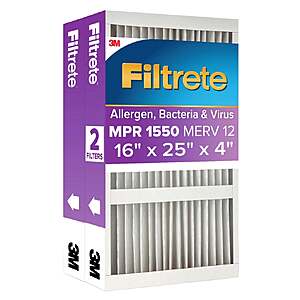 Filtrete Air Filter 4”, MPR 1550 MERV 12, Ultra Allergen, Bacteria, and Virus Deep Pleat Filter, 2-pack Various Sizes $33.99 free shipping Costco.com