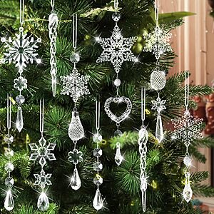 21-Piece Lapogy Plastic Crystal Look Christmas Tree Ornaments (Transparent, Snowflake) $2.99 + Free Shipping w/ Prime or on $35+