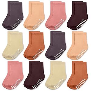 12-Pack JAKIDAR Toddler Non-Slip Crew Socks (Orange Sunset or Pink Blue) $7.49 + Free Shipping w/ Prime or on $35+