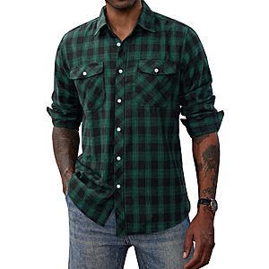 PJ PAUL JONES Mens Flannel Plaid Button Down Shirts $11.99 after coupon