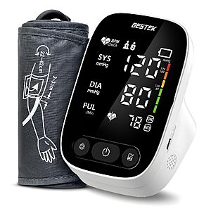 BESTEK Blood Pressure Monitor Automatic Arm BP Cuff (9"-17" Adjustable) $14.95 + Free Shipping w/ Prime or over $35
