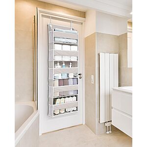 $11.35 ac AMZ ULG 1-Pack Over Door Organizer w 5 Large Pockets 10 Side Pockets, 44 lbs Weight Capa Hanging Storage Organizer with Clear Window Bedroom Bathroom Kitchen