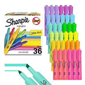 [S&S] Sharpie Tank Highlighters, Chisel Tip, 12 Assorted Fashion Colors, Value Pack, 36 Count $15.66