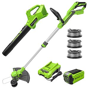 Greenworks 40V 13 in String Trimmer & 350 CFM Blower Combo, 2.0 Ah Battery $124.99