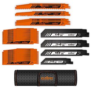 HORUSDY 40-Piece Reciprocating Saw Blade Set for Wood & Metal (3-24 TPI) $15.99 + Free Shipping w/ Prime or on $35+