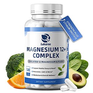 Magnesium Glycinate Complex - 12 Forms of Glycinate,Citrate & B6,120 Caps $9.43