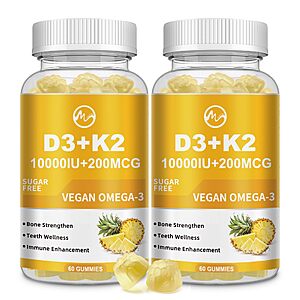 M inch Vitamin D3 K2 Gummies, Vitamin D3 10000IU, K2 (MK-7) 200mcg, 2 Pack $14.99