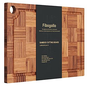 Fibogollo Bamboo End Grain Butcher Block Cutting Board w/ Juice Groove $7.99 + Free Shipping w/ Prime or on $35+