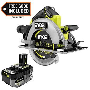 RYOBI ONE+ HP 18V Brushless Cordless 7-1/4 in. Circular Saw with ONE+ 18V 4.0 Ah Battery, $139, FS, Home Depot