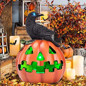 Solar-Powered Halloween Pumpkin w/ Crow Color-Changing LED Garden Decoration $9.99 + Free Shipping w/ Prime or on $35+