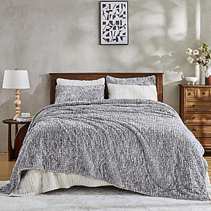 Wonderful Home Velvet Faux Fur Comforter Set (Queen, Heather Grey) $18.99 + Free Shipping w/ Prime or on $35+