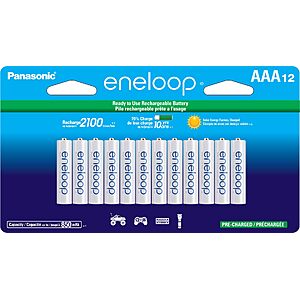 Eneloop Panasonic BK-4MCCA12FA AAA 2100 Cycle Ni-MH Pre-Charged Rechargeable Batteries, 12-Battery Pack $21.8