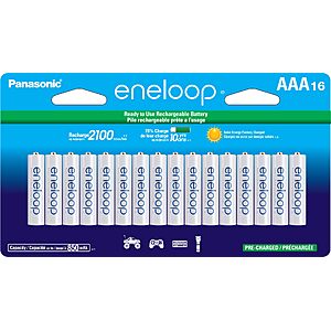 Panasonic BK-4MCCA16FA eneloop AAA 2100 Cycle Ni-MH Pre-Charged Rechargeable Batteries, 16 Pack $30.38