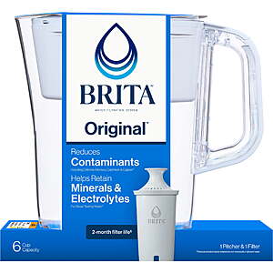 Brita Standard 6-Cup, White Plastic Water Filtration Pitcher (White) $12.54 w/ W+ s/h