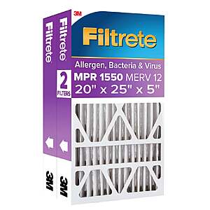 Filtrete Air Filter 5”, MPR 1550 MERV 12, Ultra Allergen, Bacteria, and Virus Deep Pleat Filter, 2-pack $36.99 Free Shipping Costco.com