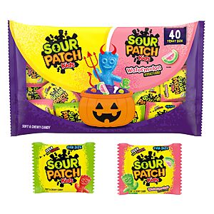 $4.38 or less S&S/Q  SOUR PATCH KIDS Soft & Chewy Gummy Halloween Candy Variety Pack, 40 ct