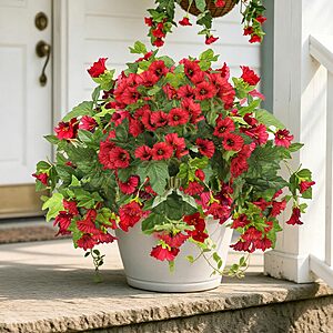 Artificial Flowers for Outdoors UV Resistant Fake Red Petunias for Patio $10.99