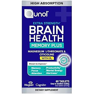 [SnS, AC] $21.99 | 60-Count Qunol Brain Health Memory Plus w/Magtein, Cognizin & Vitamin B6 at Amazon