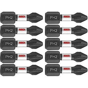 $4.09* | 10-Pk 1" Bosch ITPH21B Phillips #2 Impact Tough Screwdriving Insert Bits at Amazon