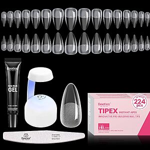 Beetles 224-Piece Tipex Instant Apex Soft Gel Press-On Nail Kit w/ Mini UV Lamp, Glue, File: Almond $6.29 or Square $7.19 w/ S&S + Free Shipping w/ Prime or on $35+