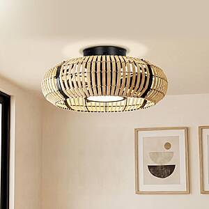 ocioc 20" Caged Ceiling Fan with Light, Boho Rattan Low Profile Fandelier $49.99 + Free Shipping