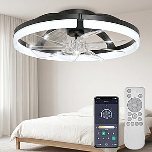 20" Coralov Flush Mount Ceiling Fan w/ Light, Remote Control & 6 Speeds (Black) $29.49 + Free Shipping w/ Prime or on $35+