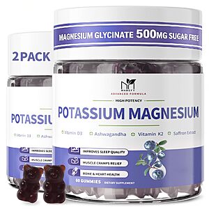 Potassium Magnesium Gummies Magnesium Glycinate 500mg for Sleep 2 Pack $14.39 AC and Subscribe and Save + Free Shipping