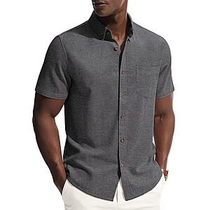 PJ PAUL JONES Men's Linen Cotton Short Sleeve Button Down Shirt $9.75 + Free Shipping