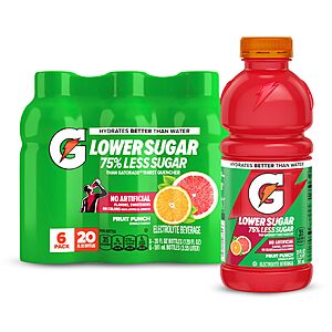 [S&S] 6 Pk 20 Oz Gatorade Lower Sugar Sports Drink, Fruit Punch $3.77 + Free S&H w/ Prime or $35+